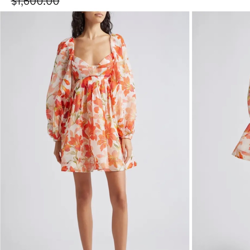 Zimmermann Orange and Pink Floral Long Sleeve Dress